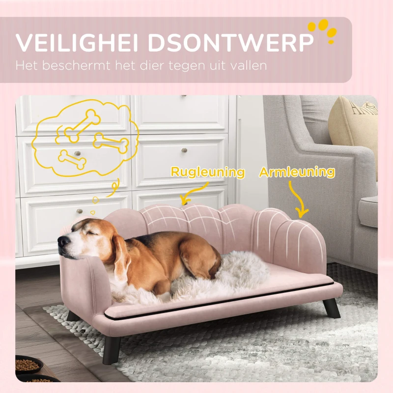 PawHut Huisdierensofa voor Middelgrote en Grote Honden tot 25 kg, Stevig Hout, Gepolsterd, Roze