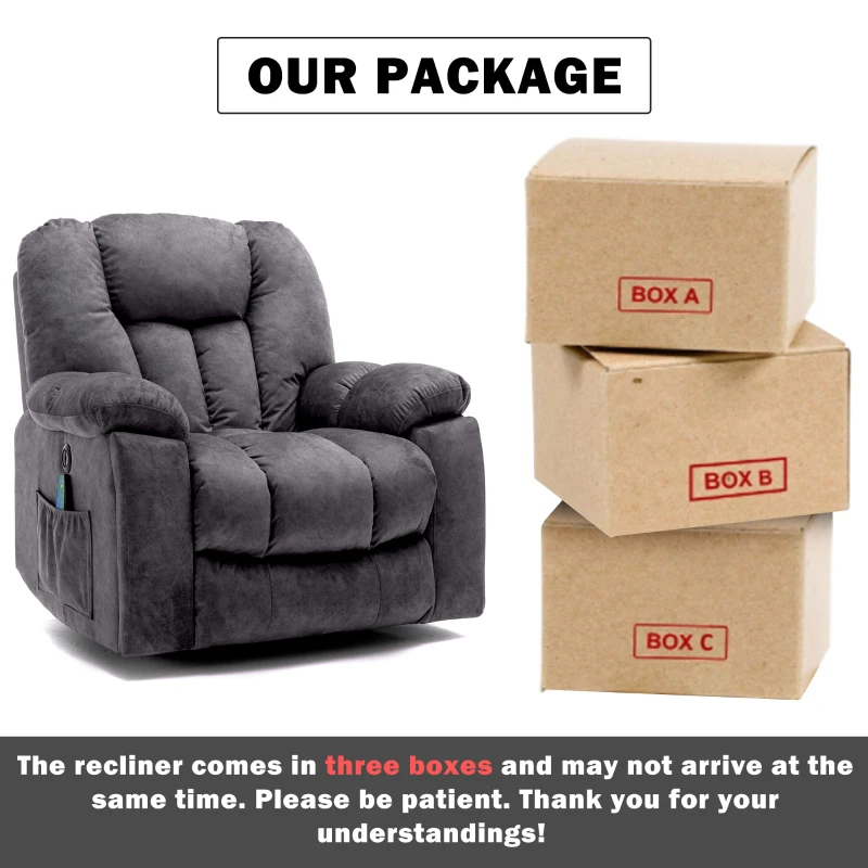 Power Massage Lift Recliner Chair with Heat & Vibration, Safety Motion Mechanism, USB Ports, Ergonomic 6 Points Vibration Massage Office Chair with Heating Massage Points - 100x95x102 cm, Dark Grey