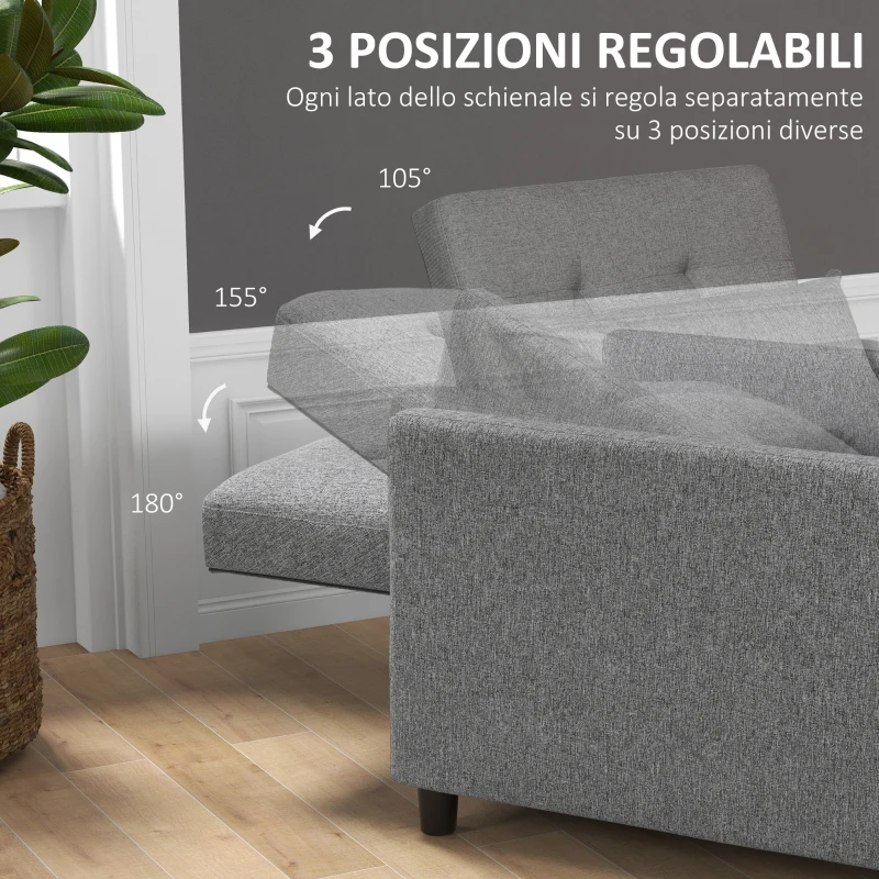 HOMCOM Poltrona Letto Singolo a 4 Ruote con Schienale Reclinabile e Cuscino, in Tessuto e Legno, 69x82.5x84 cm, Grigio