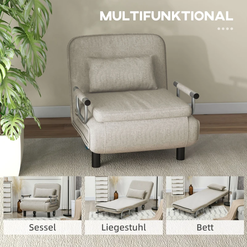 HOMCOM Klappbarer Schlafsessel, 3 in 1 Klappsessel mit verstellbarer Rückenlehne, für Schlafzimmer und Gästezimmer, Grau(m-4)