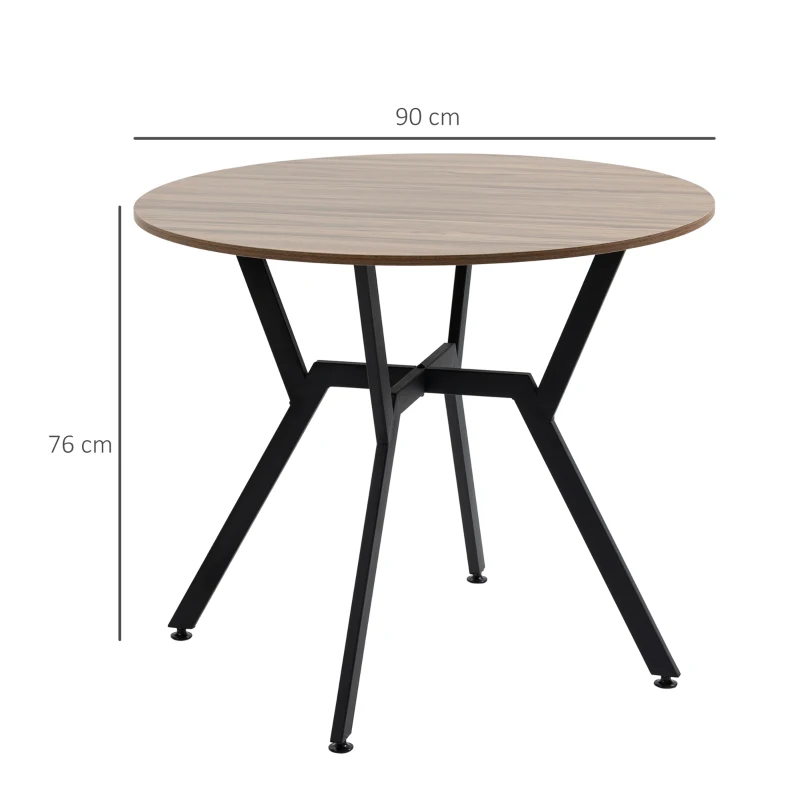 HOMCOM Tavolo Rotondo da Soggiorno per 2 Persone con Sostegno a X, in Legno e Acciaio, Ø90x76 cm, Nero e Marrone