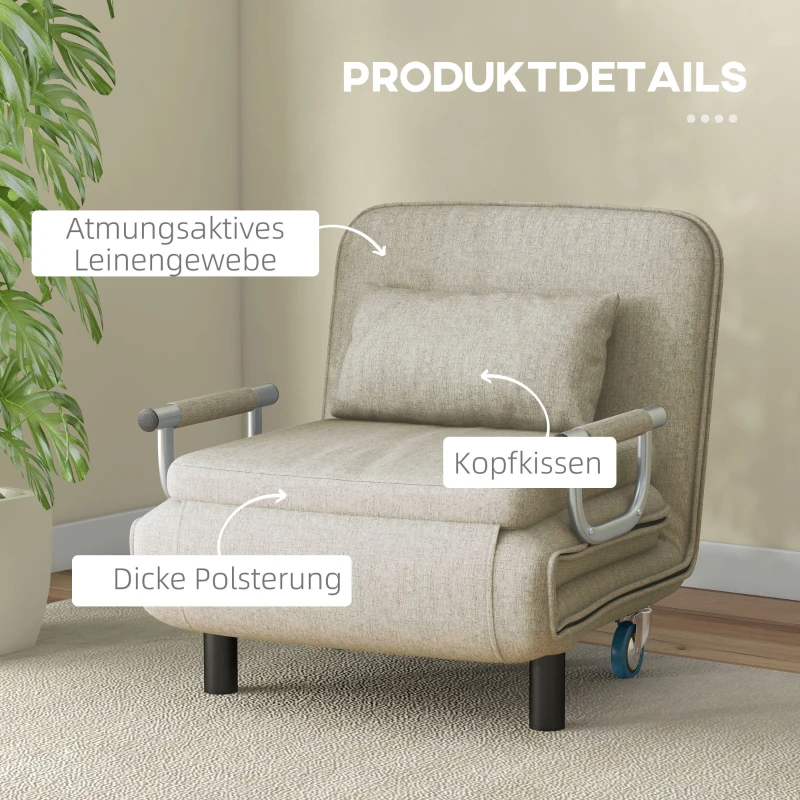 HOMCOM Klappbarer Schlafsessel, 3 in 1 Klappsessel mit verstellbarer Rückenlehne, für Schlafzimmer und Gästezimmer, Grau(m-6)