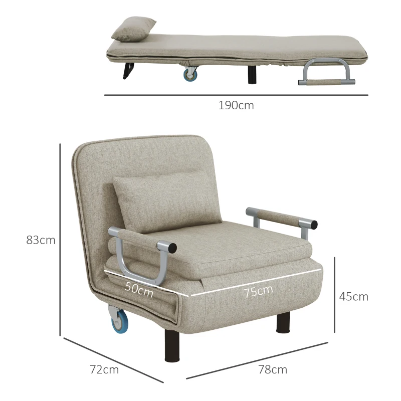 HOMCOM Klappbarer Schlafsessel, 3 in 1 Klappsessel mit verstellbarer Rückenlehne, für Schlafzimmer und Gästezimmer, Grau(m-3)