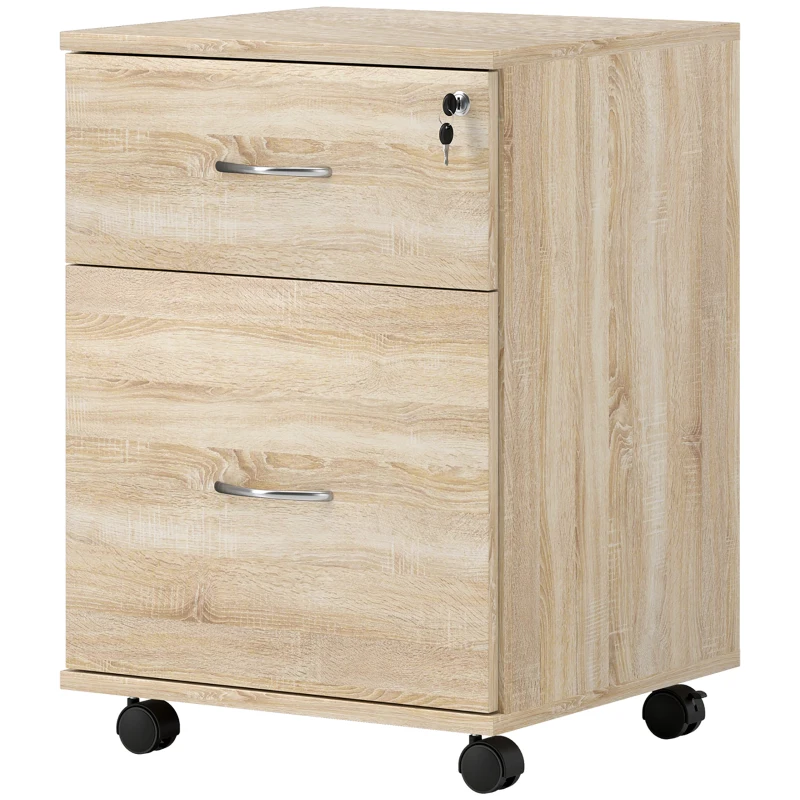 HOMCOM Two Drawer Lockable Filing Cabinet - Wood-Effect