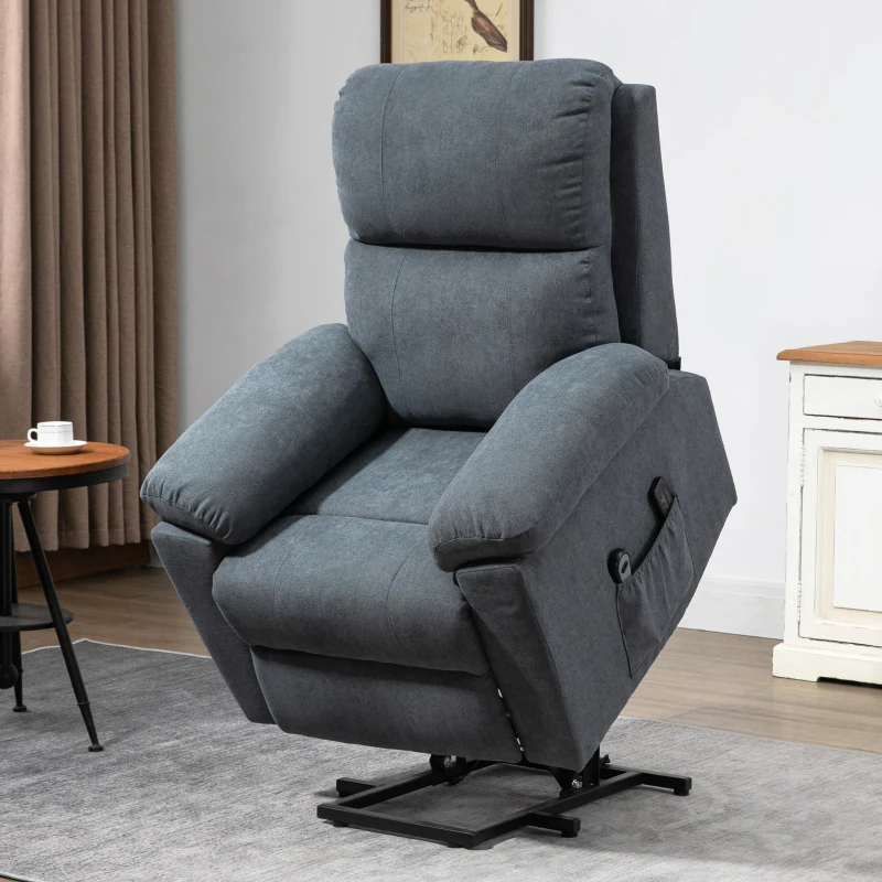 HOMCOM Fotel masujący z funkcją podnoszenia, Fotel z funkcją podnoszenia, 8 silników wibracyjnych, z pilotem, szary