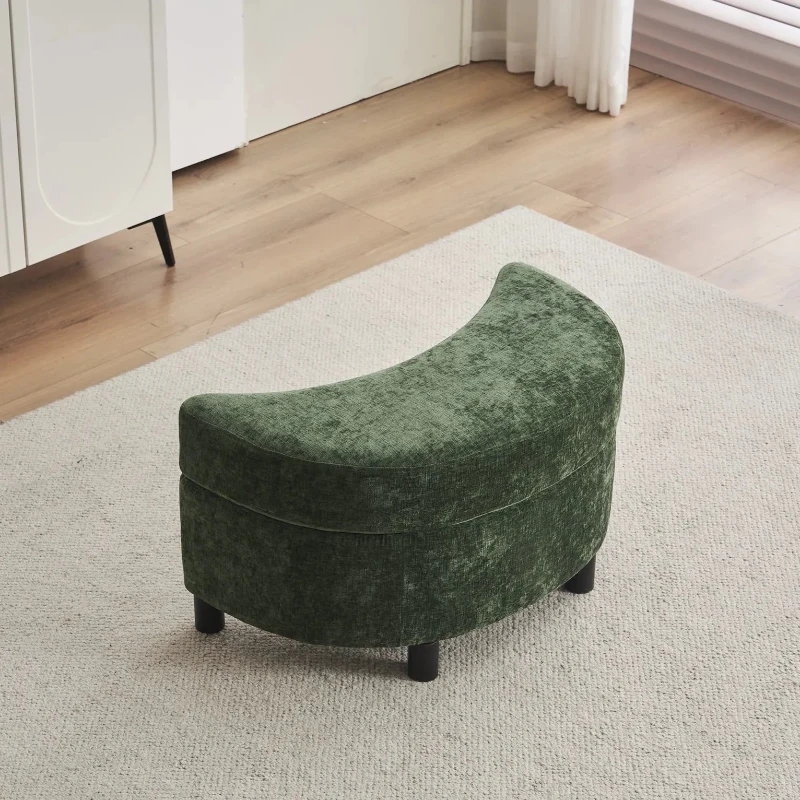 Chenille Swivel Armchair with 3 Back Cushions and Crescent Ottoman Stool, 360° Swivel Recliner Sofa, 107L x 105W x 82H cm, Green