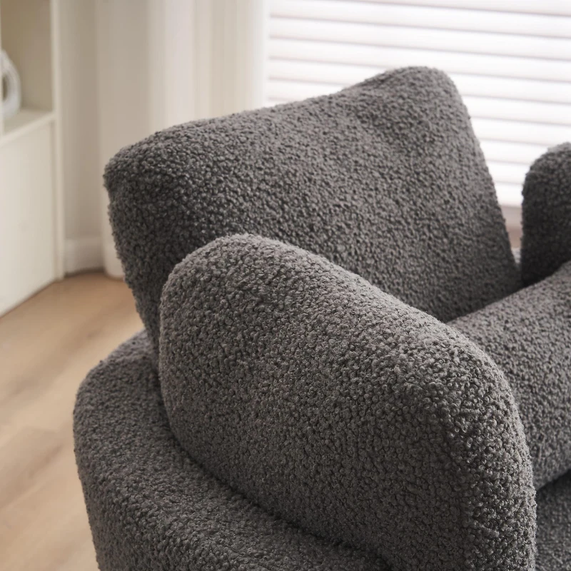 Teddy Swivel Armchair with 3 Back Cushions and Crescent Ottoman Stool, 360° Swivel Recliner Sofa, 107L x 105W x 82H cm, Medium Grey