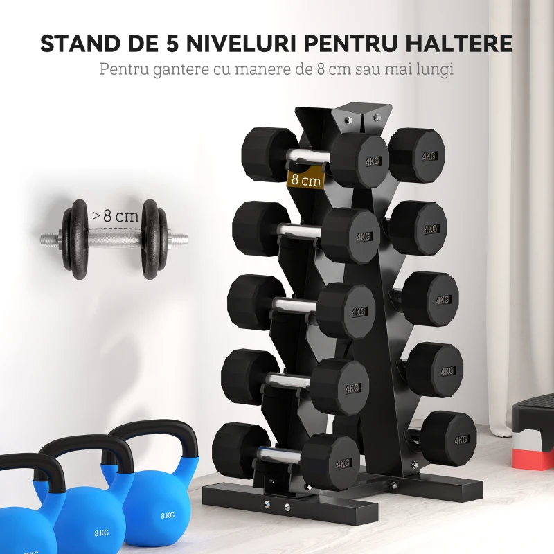 SPORTNOW Suport pentru Gantere cu 5 Niveluri Suport de Depozitare a Halterelor Otel pentru Sala de Gimnastica de Acasa suport pentru gantere, suport pentru gantere rack suport gantere antrenament acasa exercitii cu gantere suport greutati