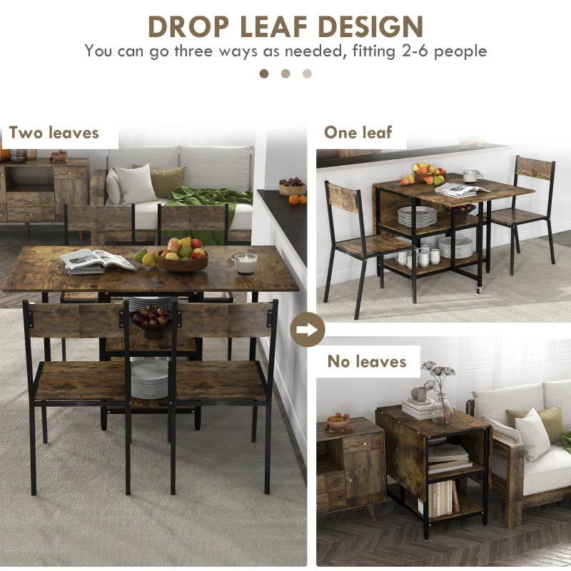 HOMCOM Stoły do jadalni Stół składany Z kółkami i regulowanymi nóżkami Stylu Przemysłowym 140 cm x 80 cm x 75 cm Brąz + Czarny