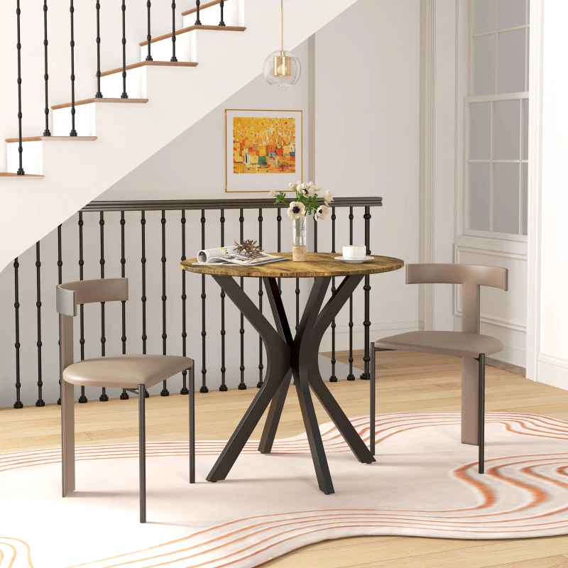 HOMCOM Stół Kuchenny dla 2 Osób, Okrągły, Stelaż z Malowanej Proszkowo Stali, Ø78 cm, Rustykalny Brąz