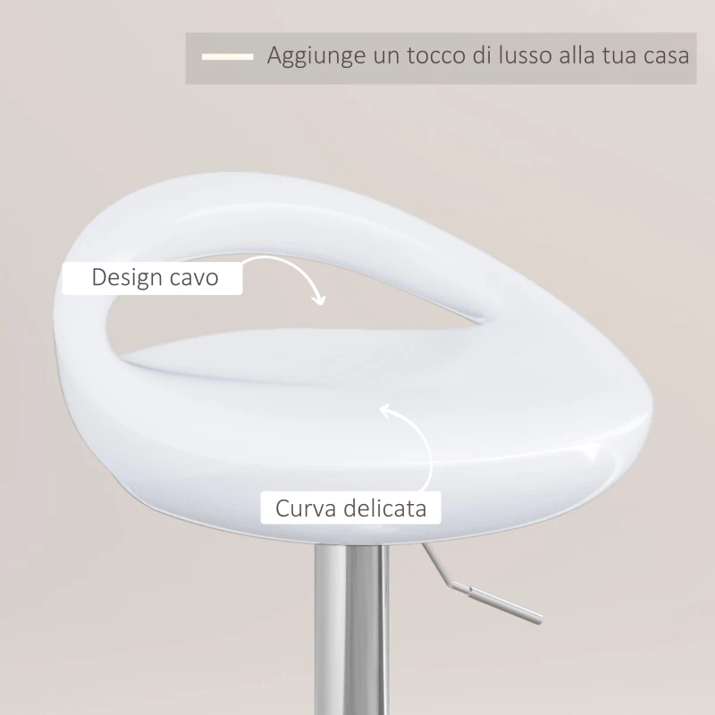 HOMCOM Set 2 Sgabelli da Bar Girevoli con Poggiapiedi, Altezza Regolabile Base in Acciaio Seduta in ABS, Bianco