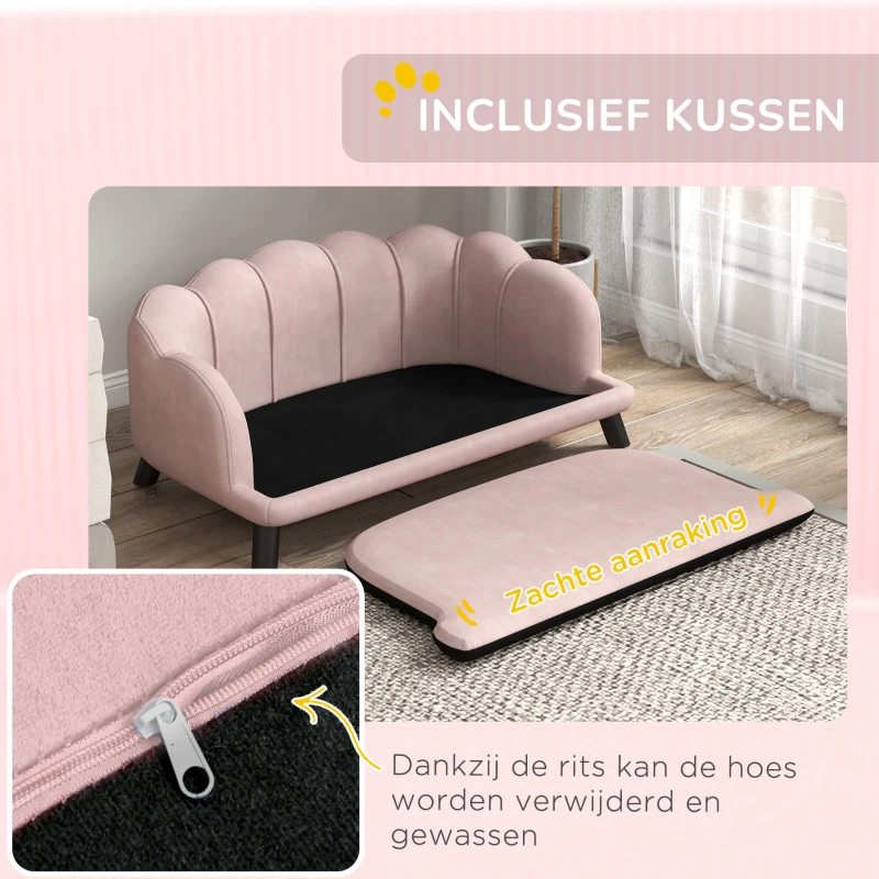 PawHut Huisdierensofa voor Middelgrote en Grote Honden tot 25 kg, Stevig Hout, Gepolsterd, Roze