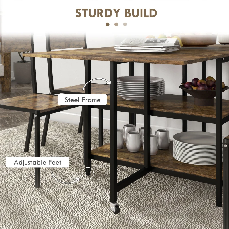 HOMCOM Stoły do jadalni Stół składany Z kółkami i regulowanymi nóżkami Stylu Przemysłowym 140 cm x 80 cm x 75 cm Brąz + Czarny
