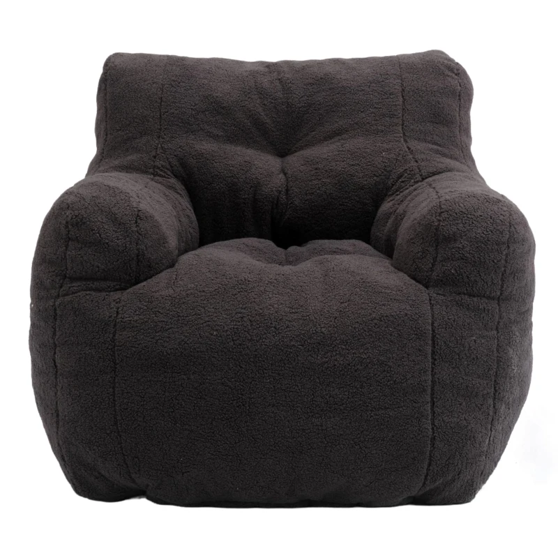 Teddy Fabric Recliner Sofa with Soft Tufted Foam, No Assembly Required, Kids Chair for Bedroom, Study, Living Room, 100L x 94W x 70H cm, Dark Gray