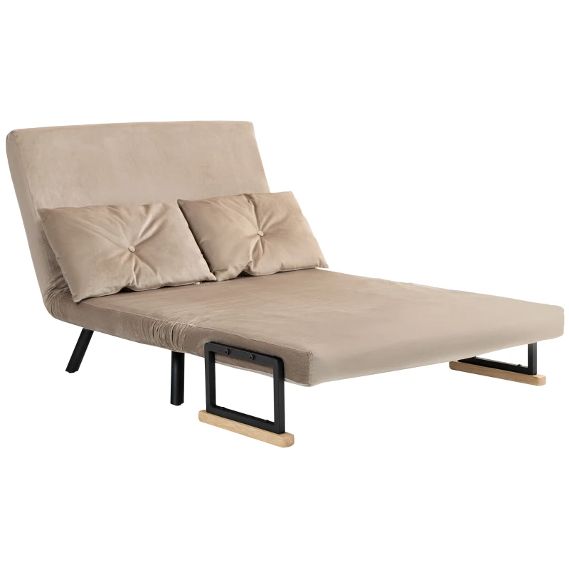 HOMCOM Canapea Pat de 2 Locuri cu Spătar Reglabil pe 5 Nivele și 2 Perne din Material Țesut Căptușit, 102x73x81 cm, Maro(m-10)