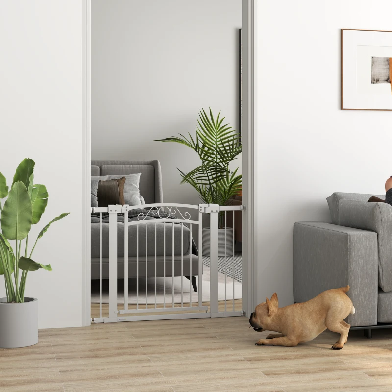 PawHut Barreira de Segurança para Cães Extensível 76-102 cm Barreira para Animais de Estimação com 2 Extensões Branco