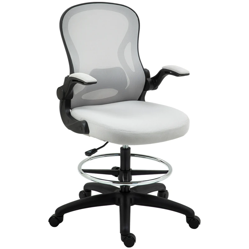 Vinsetto Cadeira de Escritório com Suporte Lombar Apoio para os Braços Dobrável e Altura Ajustável 59x65x102-122 cm Cinza