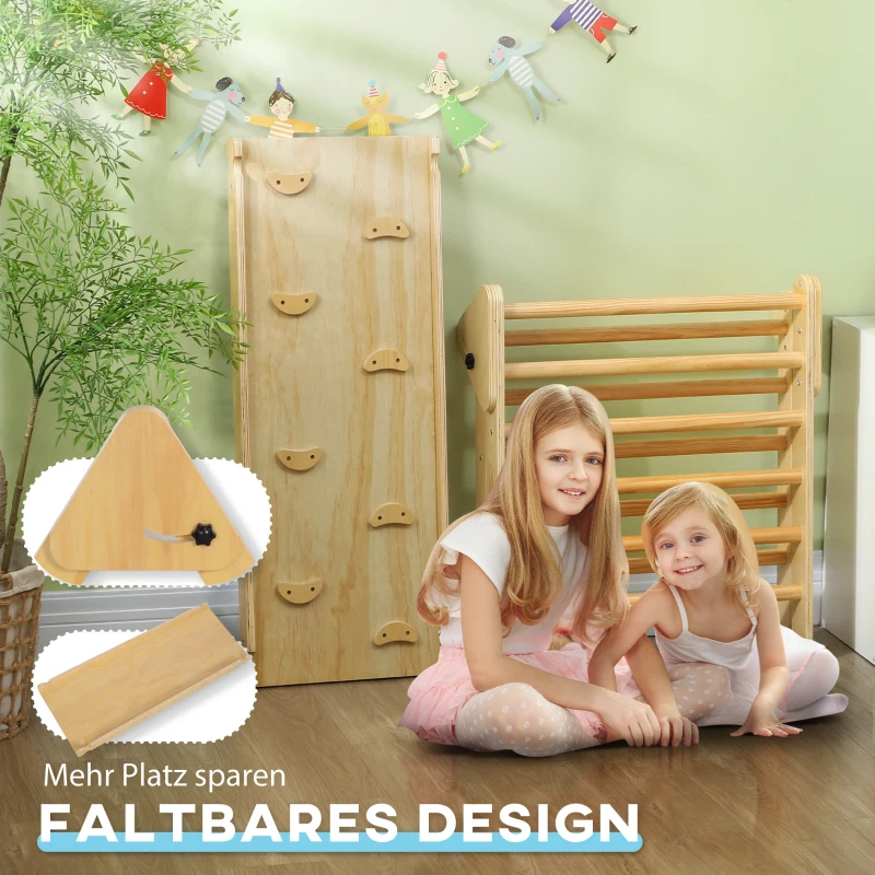AIYAPLAY Houten Kinderklimset met Driehoekige Ladder en Dubbelzijdige Glijbaan, voor Kinderen van 18-48 Maanden(m-7)