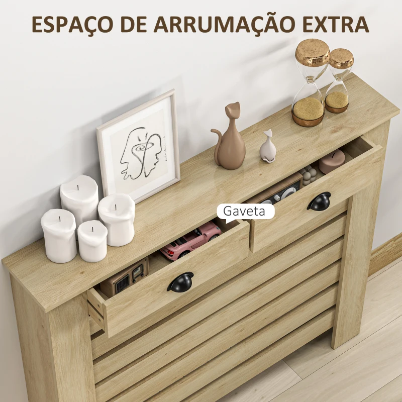 HOMCOM Cobertura para Radiador com Gavetas Cobertura para Radiador de MDF para Sala de Estar Dormitório Corredor 111x19x95,5 cm Carvalho