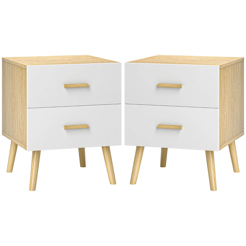 HOMCOM Mesas de Cabeceira para Dormitório com Gavetas e Puxadores de Bambu Mesas Auxiliares para Sala de Estar 40x40x50 cm Madeira