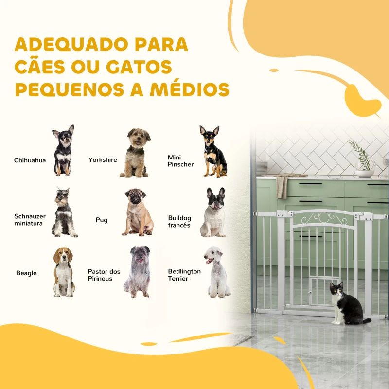 PawHut Barreira de Segurança para Cães Extensível 76-102 cm Barreira para Animais de Estimação com 2 Extensões e Porta Pequena Branco