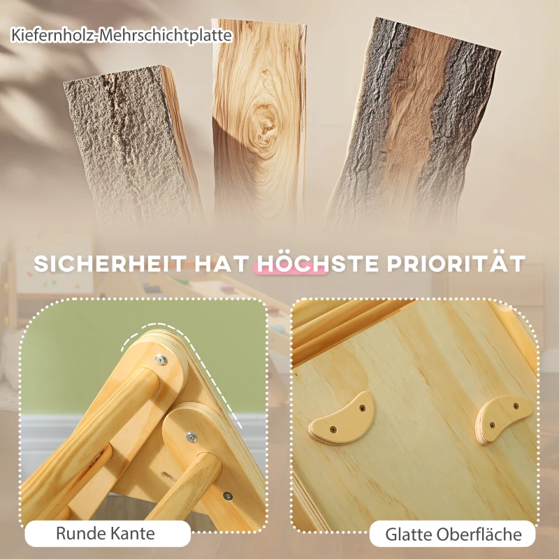 AIYAPLAY Houten Kinderklimset met Driehoekige Ladder en Dubbelzijdige Glijbaan, voor Kinderen van 18-48 Maanden(m-5)