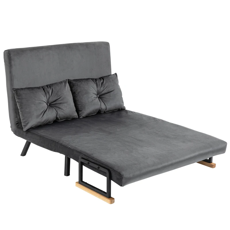HOMCOM Canapea Pat de 2 Locuri cu Spătar Reglabil pe 5 Nivele și 2 Perne din Material Capitonat, 102x73x81 cm, Gri Închis(m-10)