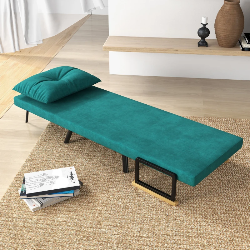 HOMCOM Canapea Extensibilă cu Spătar Reglabil pe 5 Nivele, Canapea Pat Individuală Pliabilă cu Perne, 63x73x81 cm, Verde(m-8)