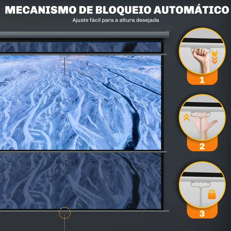 HOMCOM Tela de Projeção de 84 Polegadas Tela de Projetor Manual Formato 4:3 4K  Montagem na Parede ou Teto 181x8x138 cm Branco