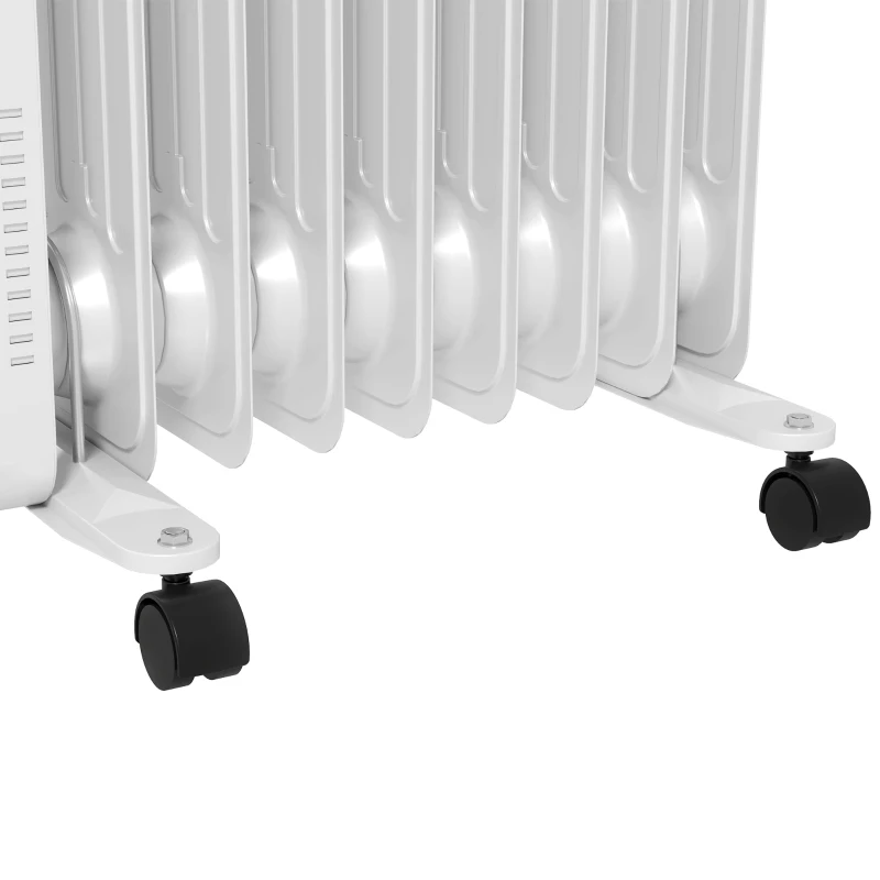 HOMCOM Aquecedor a Óleo Silencioso 2000W Aquecedor Elétrico Baixo Consumo com Rodas Temperatura Ajustável para 25 m² 29x41,5x62 cm Branco