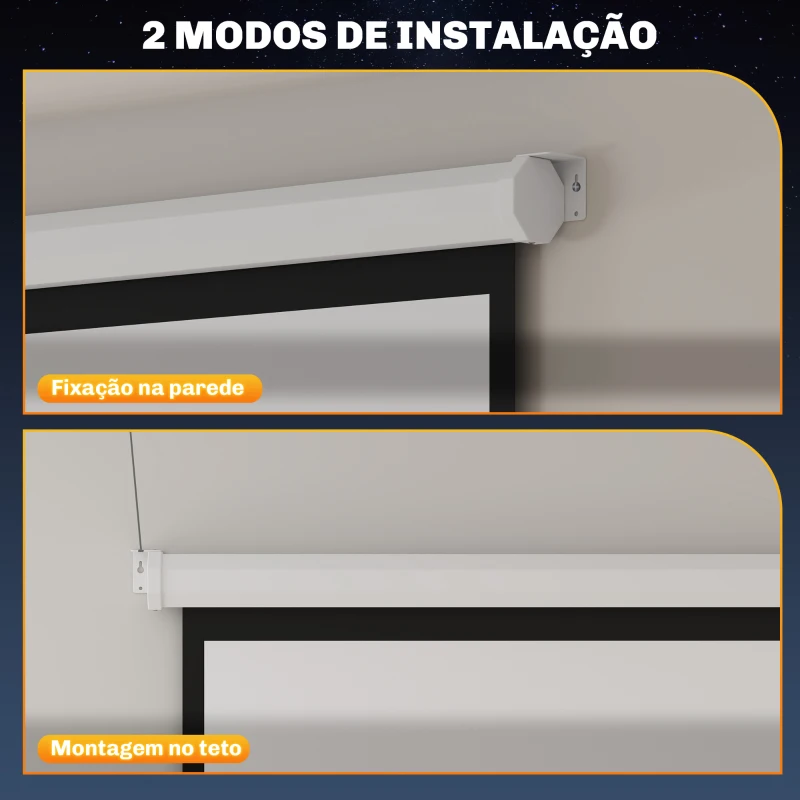 HOMCOM Tela de Projeção de 84 Polegadas Tela de Projetor Manual Formato 4:3 4K  Montagem na Parede ou Teto 181x8x138 cm Branco