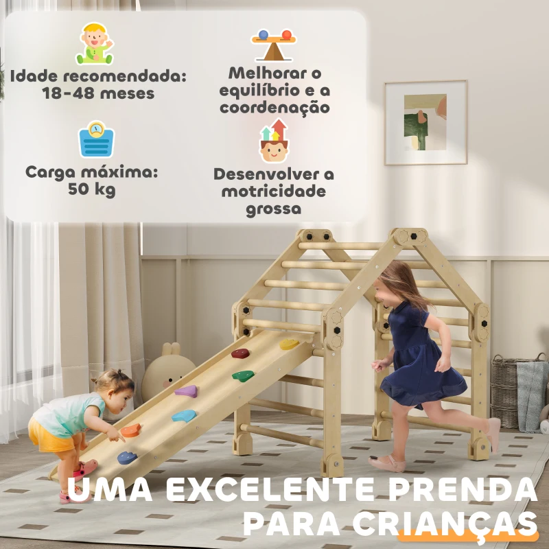 AIYAPLAY Escalada para Crianças 3 em 1 Estrutura de Escalada Dobrável com Rampa para Escorregar ou Escalar Jogo de Aprendizagem 175x70x89 cm Multicor