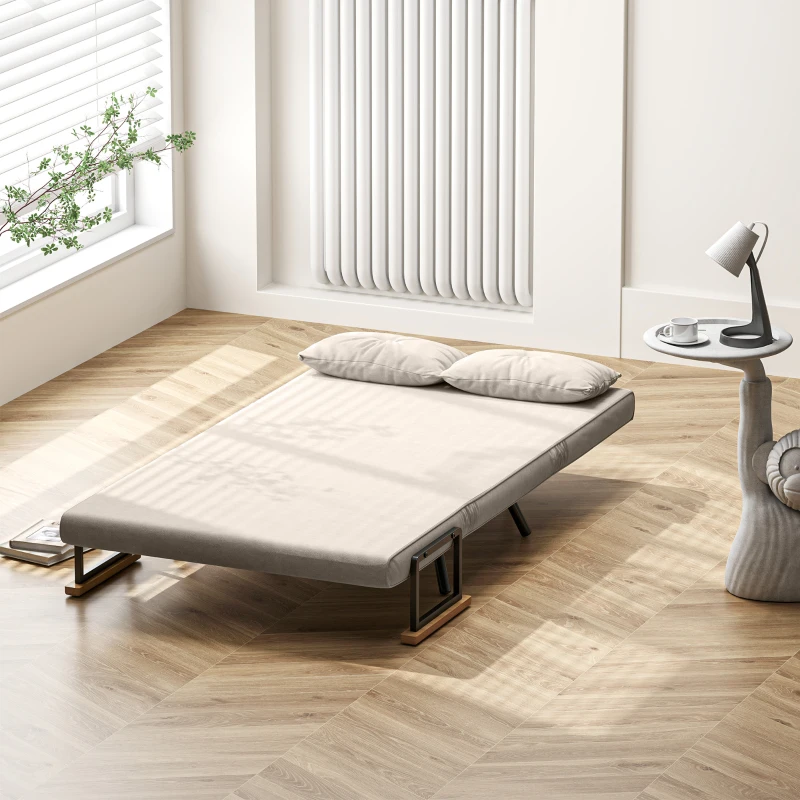 HOMCOM Canapea Pat de 2 Locuri cu Spătar Reglabil pe 5 Nivele și 2 Perne din Material Capitonat, 102x73x81 cm, Crem Alb(m-7)