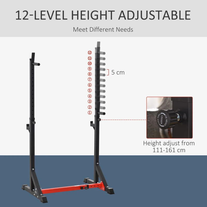HOMCOM Barbell Rack, Width and Height Adjustable Dip Stand, Bench Press Rack for Home Gym Weight Lifting Fitness Workout, Max Load 150kg