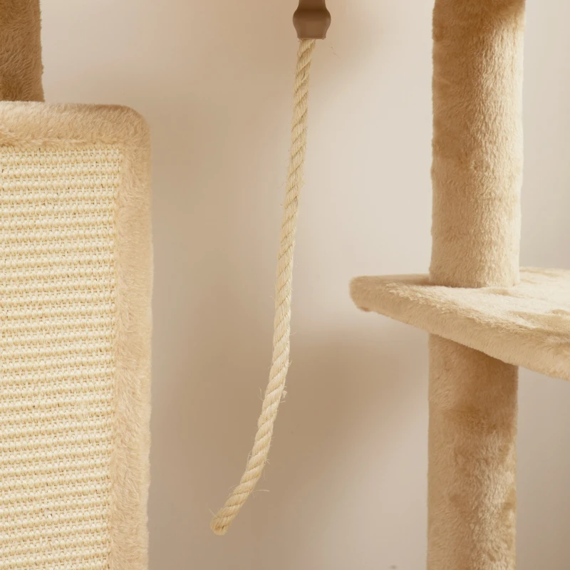 PawHut Arranhador para Gatos Grande Altura 132 cm com Plataformas Postes com Escova Bolas Suspensas e Almofadas para Arranhar Bege