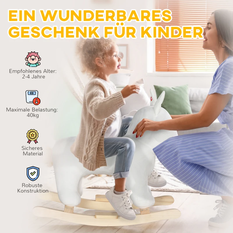 AIYAPLAY Huśtawkowy konik w kształcie psa z funkcją dźwiękową, drewniana i metalowa, z pokryciem pluszowym, dla dzieci 2-4 lata, Biały