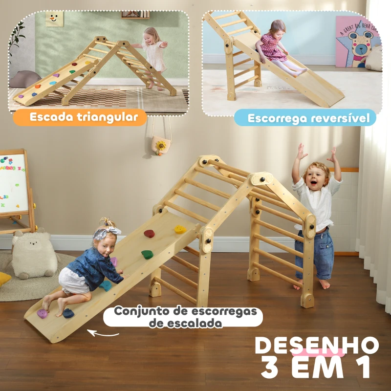 AIYAPLAY Escalada para Crianças 3 em 1 Estrutura de Escalada Dobrável com Rampa para Escorregar ou Escalar Jogo de Aprendizagem 175x70x89 cm Multicor