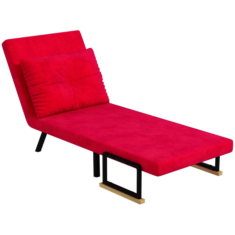 HOMCOM Canapea Extensibilă cu Spătar Reglabil pe 5 Nivele, Canapea Pat Individuală Pliabilă cu Perne, 63x73x81 cm, Roșu(m-10)