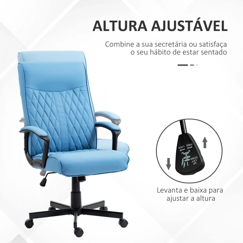 Vinsetto Cadeira de Escritório Giratória 360° com Encosto Alto Altura Ajustável e Função de Inclinação 65x65x102-112,5 cm Azul