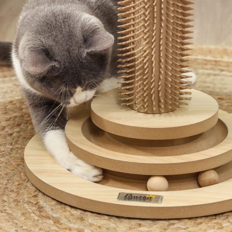 PawHut Arranhador para Gatos 49 cm Mini Arranhador para Gatos com Poste de Sisal com Pena e Bola de Brincar 32x32x49 cm Carvalho