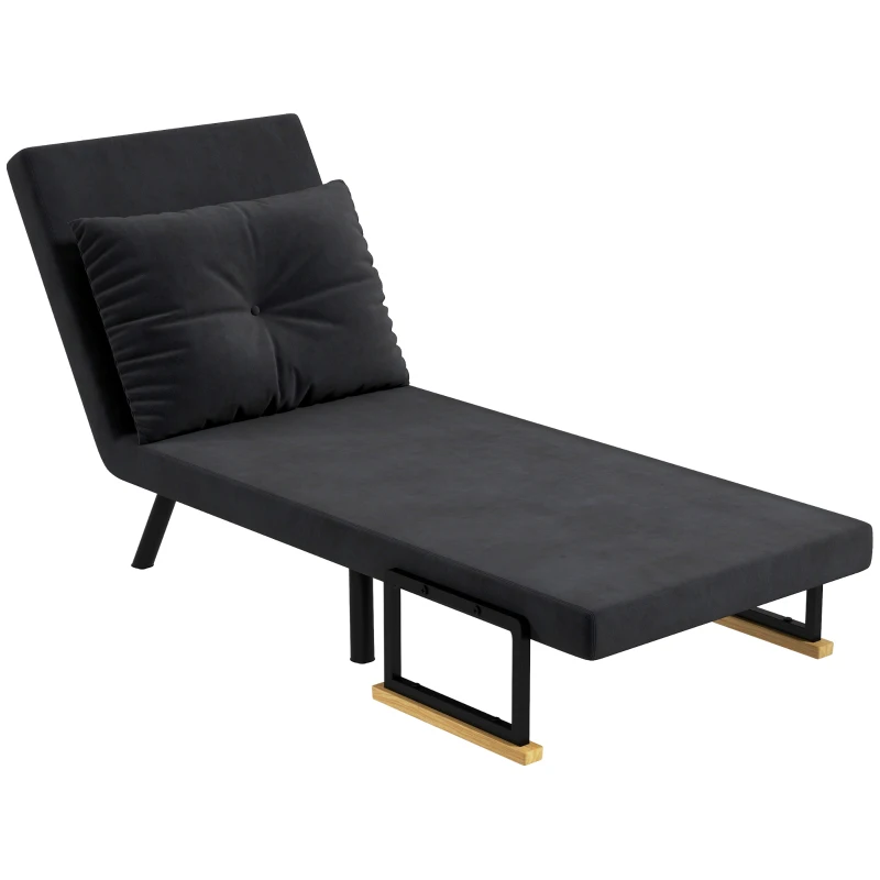 HOMCOM Canapea Extensibilă cu Spătar Reglabil pe 5 Nivele, Canapea Pat Individuală Pliabilă cu Perne, 63x73x81 cm, Negru(m-10)