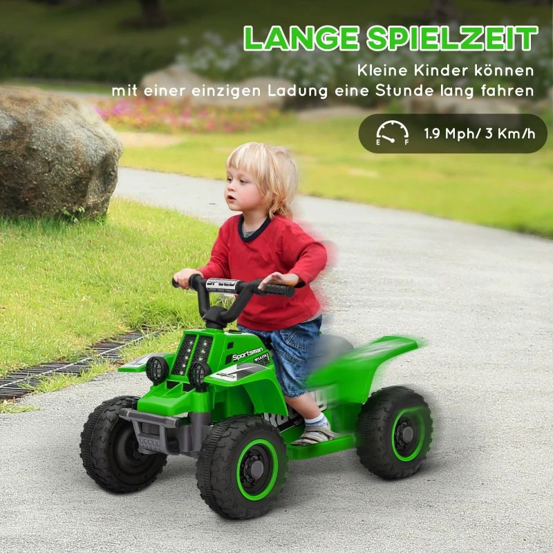 AIYAPLAY Elektrisch Quad Bike voor Kinderen, op batterijen, voor- en achteruitrijfunctie, LED-lampjes, 18-36 Maanden, Groen