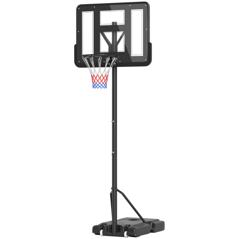 HOMCOM Cesta de Basquetebol com Altura Ajustável 220-365 cm Aro de Basquetebol com Suporte Rodas Base Recarregável Preto
