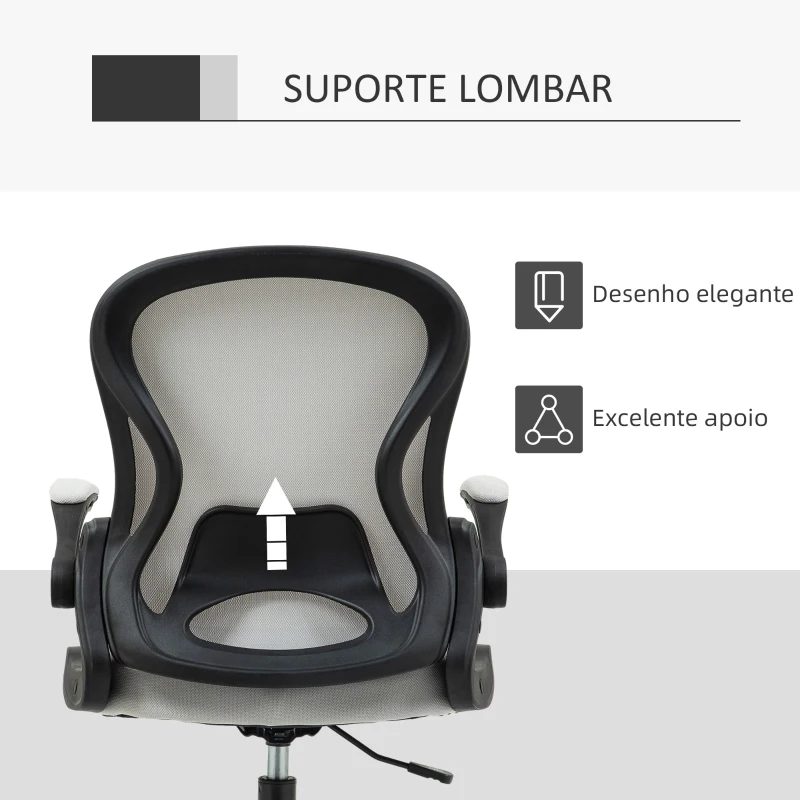Vinsetto Cadeira de Escritório com Suporte Lombar Apoio para os Braços Dobrável e Altura Ajustável 59x65x102-122 cm Cinza
