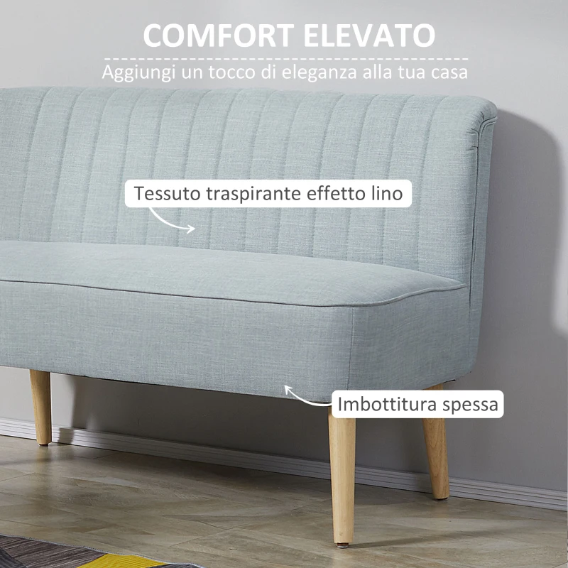 HOMCOM Divano 2 Posti Moderno in Tessuto Senza Braccioli con Gambe in Legno, 117x56.5x77 cm, Celeste