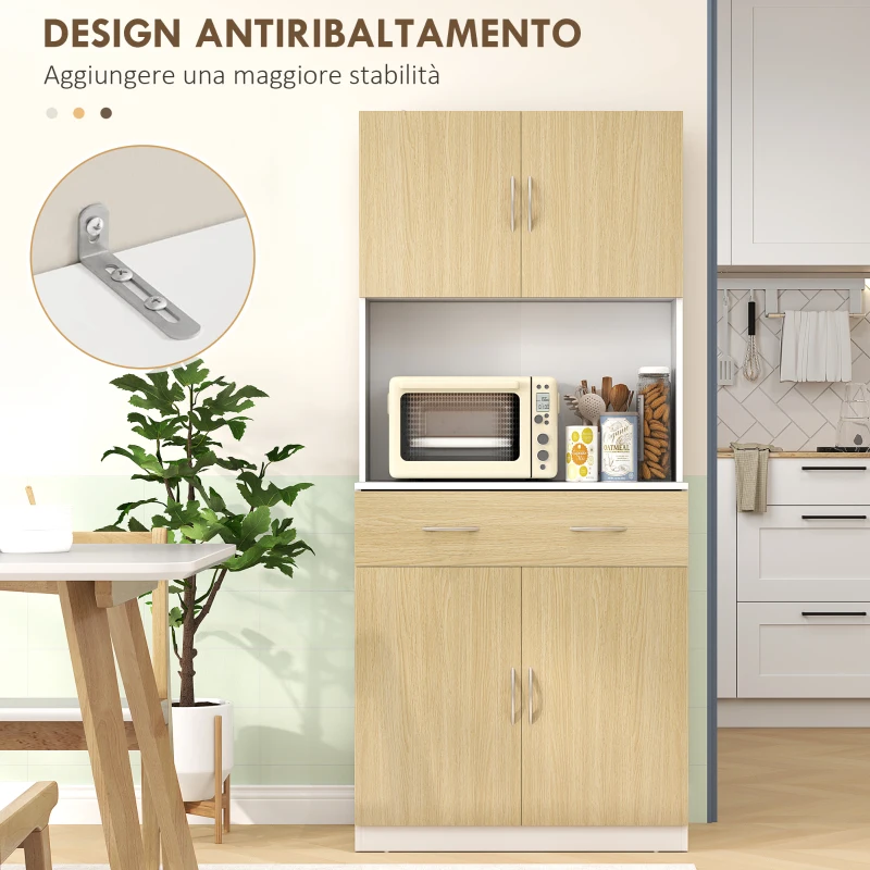 HOMCOM Credenza Cucina con Armadietti a 2 Ante e Cassetto, 80x40x180cm, Colore Legno