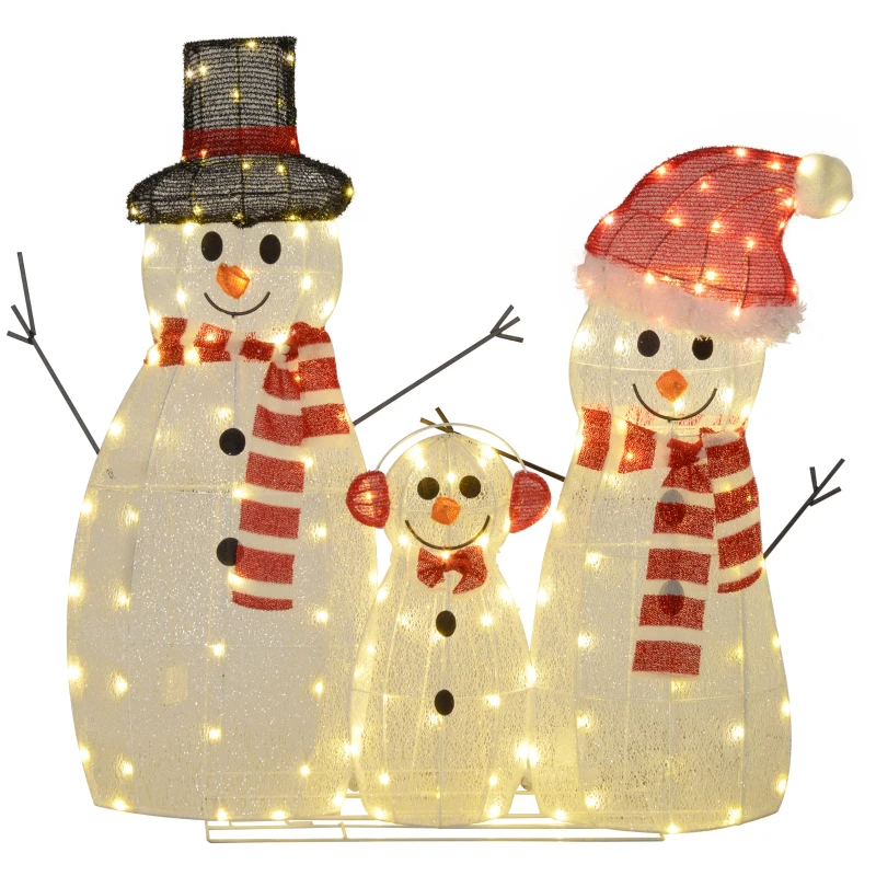 Outsunny Sneeuwmannenfamilie, 148 LEDs, Kerstverlichting, Weerbestendig, Glanzend, Wit