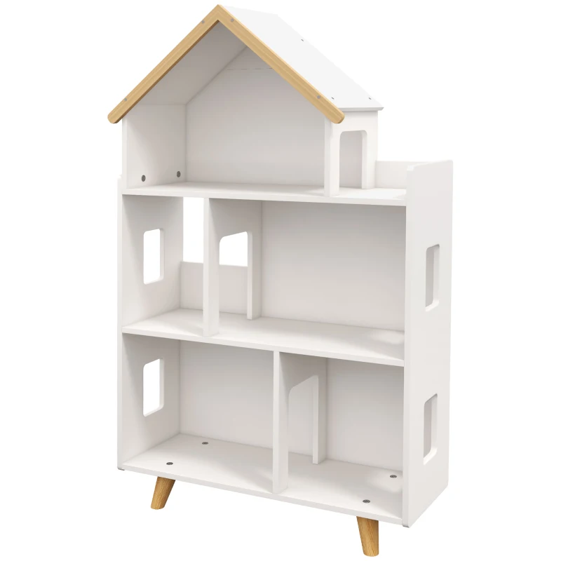 ZONEKIZ Libreria per Bambini 3-6 Anni a 3 Livelli per Libri e Giochi, in MDF e Legno di Pino, 65x25x108.5 cm, Bianco