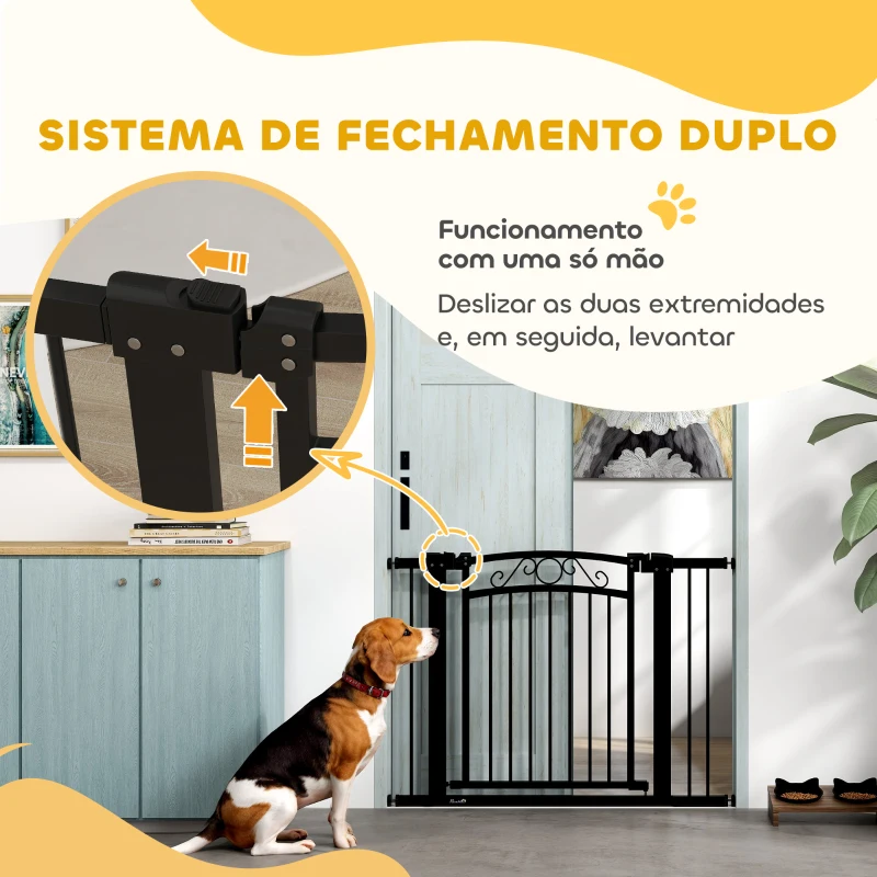 PawHut Barreira de Segurança para Cães Extensível 76-102 cm Barreira para Animais de Estimação com 2 Extensões Preto