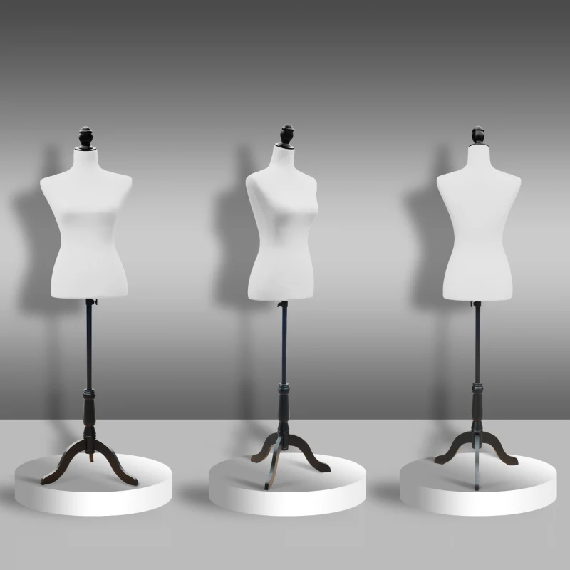 HOMCOM Manequim de Costura Feminino Manequim de Costura Ajustável a 130-168 cm com Tripé de Madeira Branco